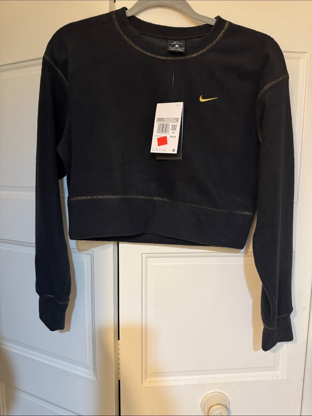Nike Black Cropped Sweatshirt with Yellow Swoosh